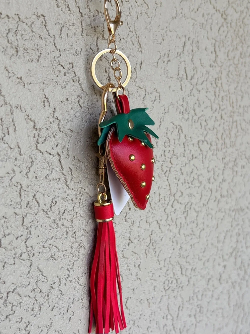 Studded Strawberry Tassel Keychain - Red & Green